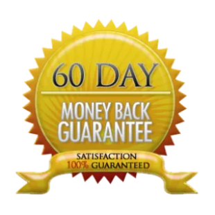 Comprehensive sixty-day risk-free satisfaction guarantee seal ensuring a full monetary refund upon original purchase return.